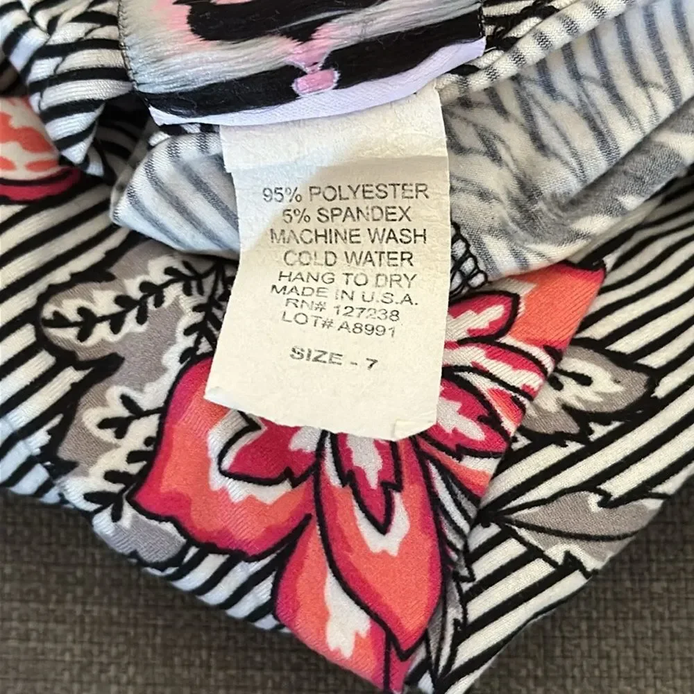 2 Tween Girls Pullover Dresses Size 7 Black White Stripe & Floral Pattern Casual